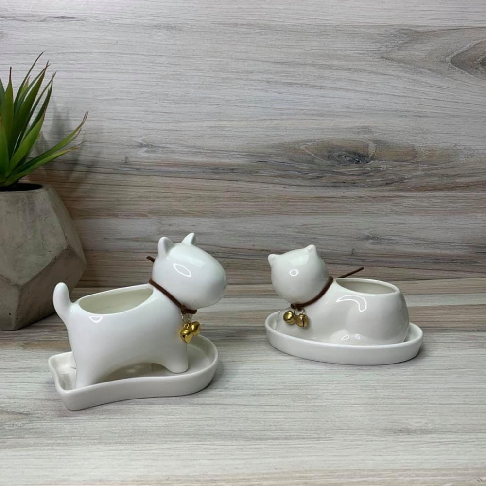Small Ceramic Dog & Cat Succulent Flower Pot